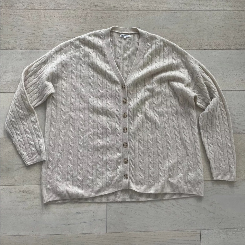 Reformation Beige Giusta Oversized Cashmere Cable Knit Cardigan S - Picture 8 of 12